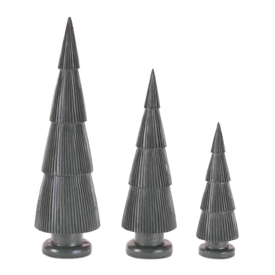 Melrose Green Ribbed Resin Christmas Tree Set